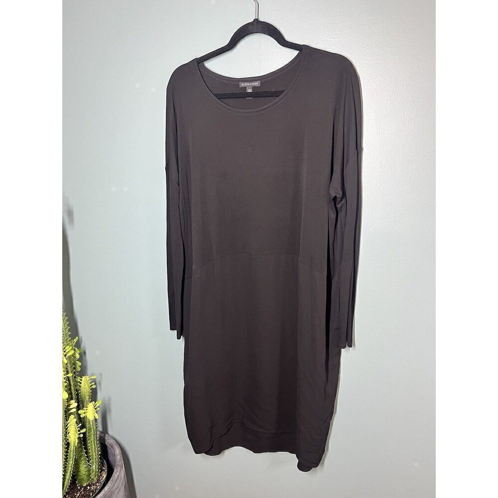 Eileen Fisher Womens Black 100% Silk Long Sleeve Boho Casual Dress Size M
